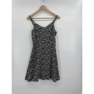 Old Navy Womens Medium Leopard Print Cami Dress Linen Ruffle Retro Boho Indie